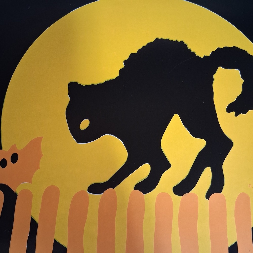 Vtg Halloween Placemats Set of 4 Black Cat Moon Bat Vinyl Graphic DCI MCM - Picture 10 of 13